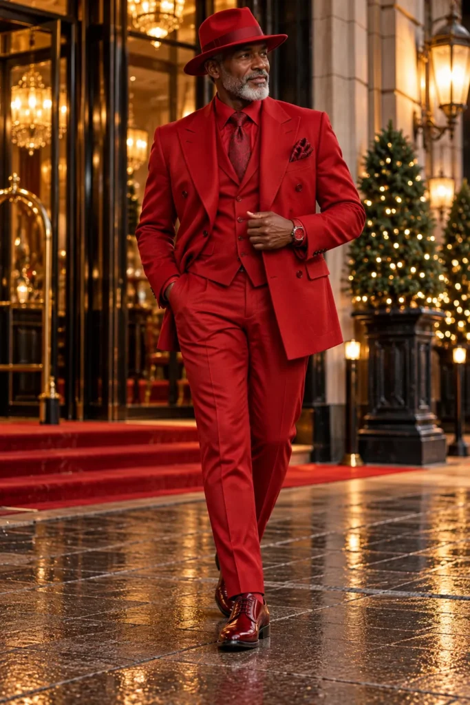 All-Red Double-Breasted Formal Suit