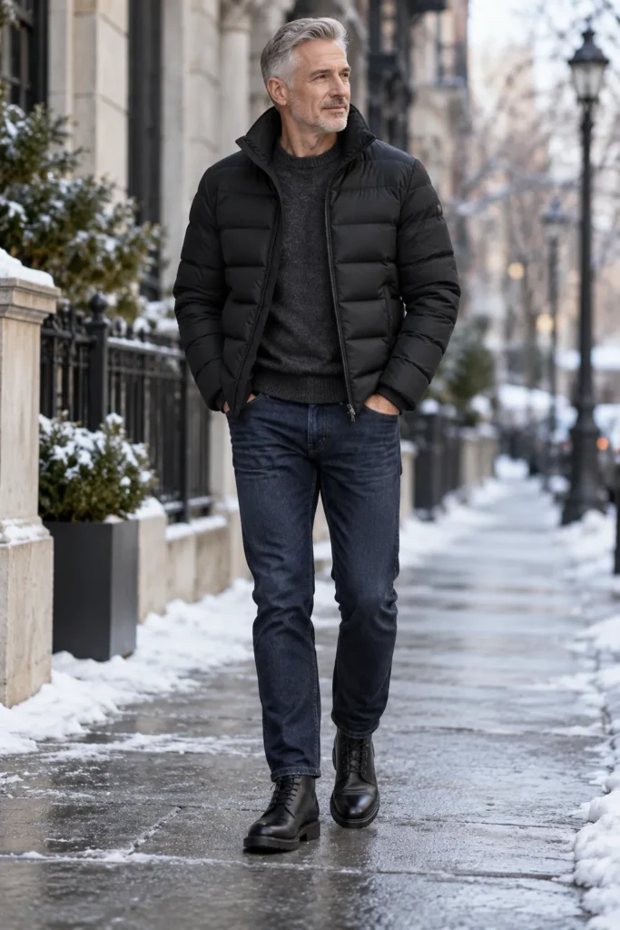 photograph of a stylish 58-year-old man with short grey hair and a neatly trimmed beard