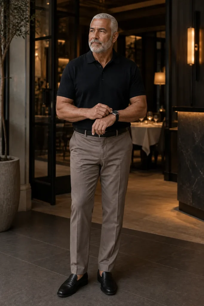 photograph featuring a completely different 65-year-old big and tall man with a long rectangular face, closely cropped silver hair,