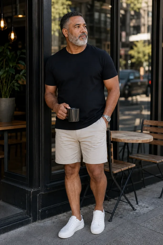 photograph of a completely different 59-year-old man with a round face, thick short black-and-gray hair, full neatly groomed gray beard