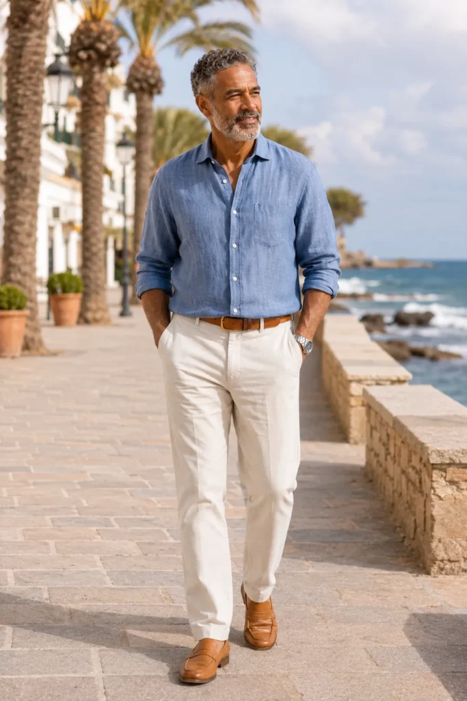 photograph of a completely different 58-year-old man with a handsome angular face, medium brown skin