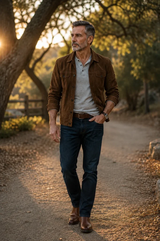 photograph featuring a handsome 59-year-old man with short swept-back salt-and-pepper hair and a neatly trimmed gray beard
