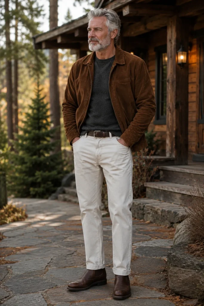 photograph featuring a distinguished 65-year-old mature man with a broad natural build, short neatly styled silver hair