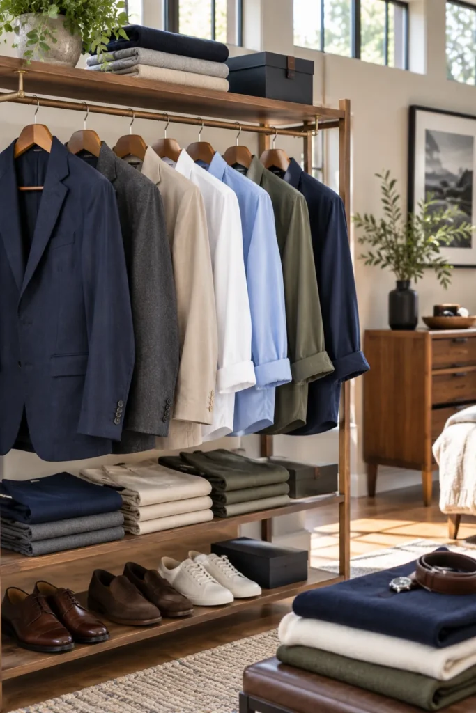 photo representing classic color coordination for men's outfits over 50.