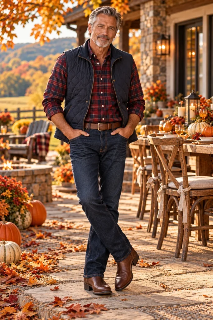 photograph featuring a stylish 57-year-old man with short salt-and-pepper hair and a neatly trimmed beard.