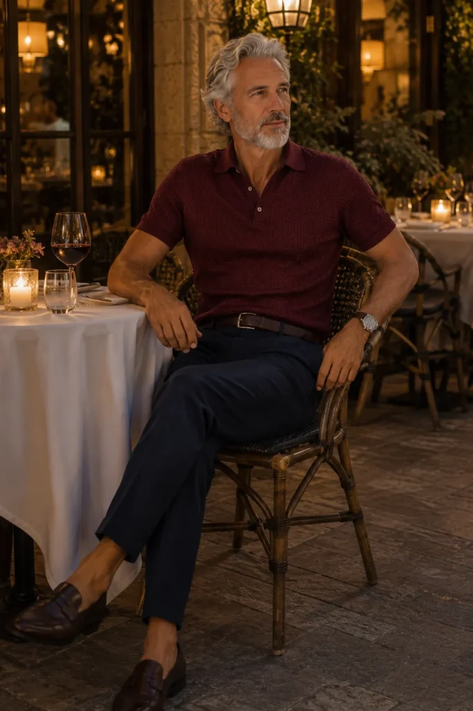 photograph featuring a distinguished mature man around 55 with silver-grey swept-back hair and a neatly trimmed grey beard