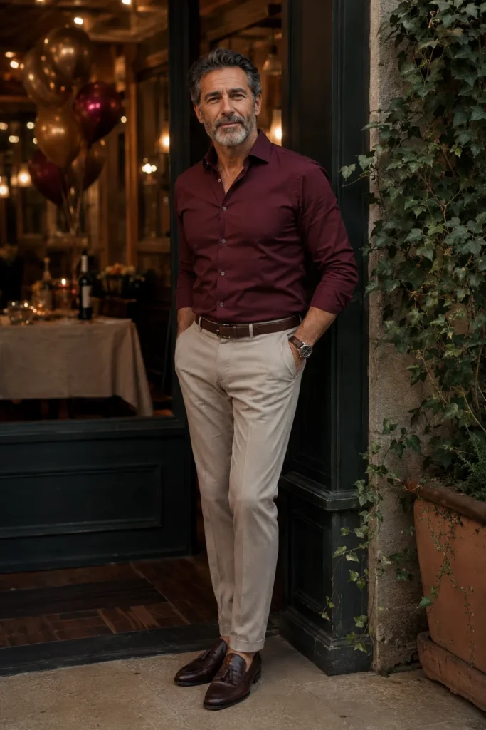 photograph of a distinguished 50-year-old man at an intimate birthday celebration