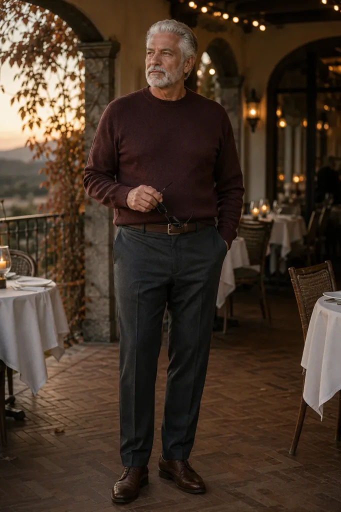 photograph featuring a completely different 74-year-old big and tall man with a square face, thick swept-back silver-white hair