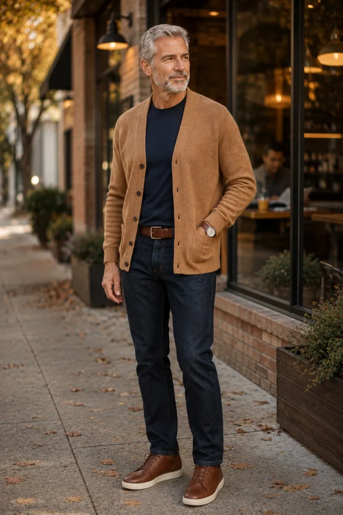 photograph featuring a sophisticated 63-year-old mature man with short silver hair and a neatly trimmed gray beard