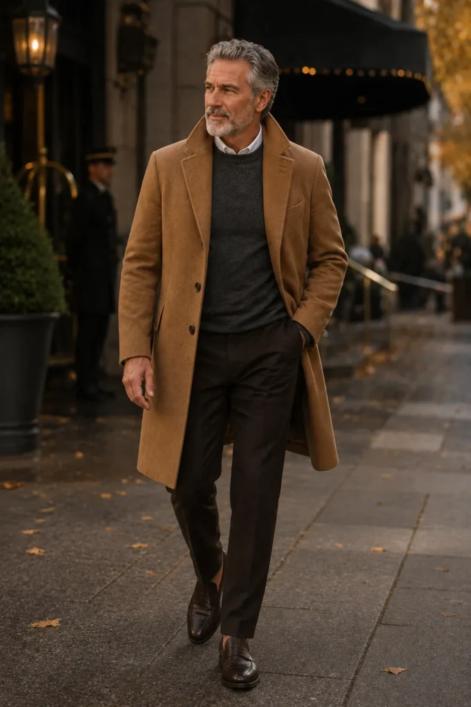 photograph featuring a distinguished 61-year-old mature man with short salt-and-pepper hair and a neatly groomed gray beard