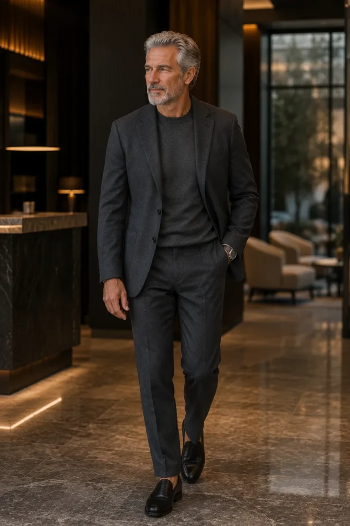 photograph featuring a distinguished 63-year-old man with short silver hair and neatly trimmed gray beard