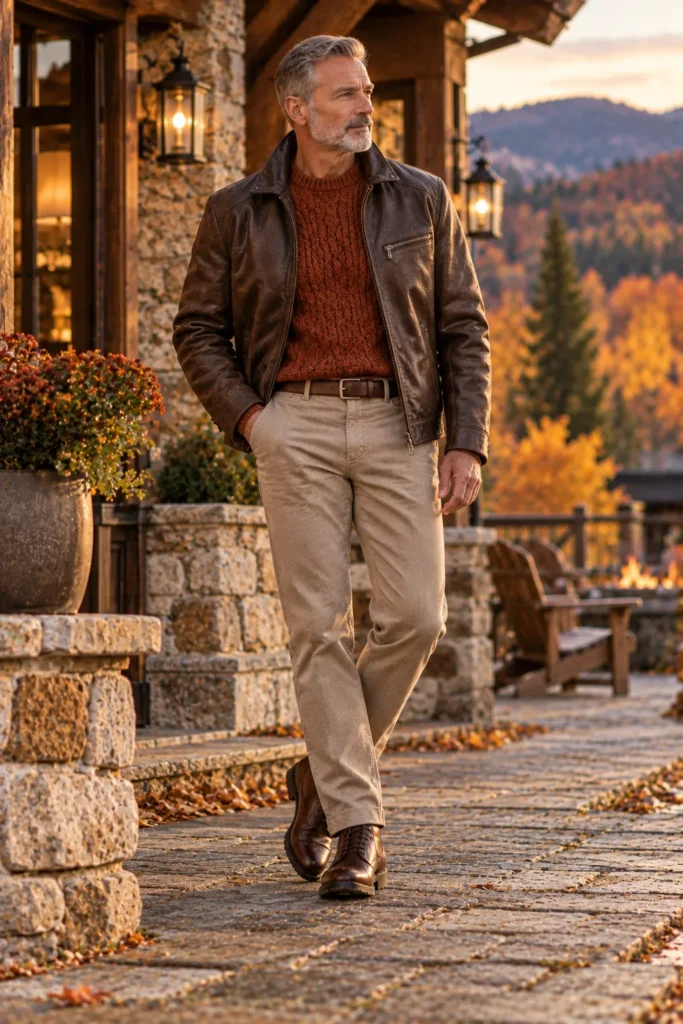 photograph of a rugged yet refined 59-year-old man with short salt-and-pepper hair and a neatly trimmed beard