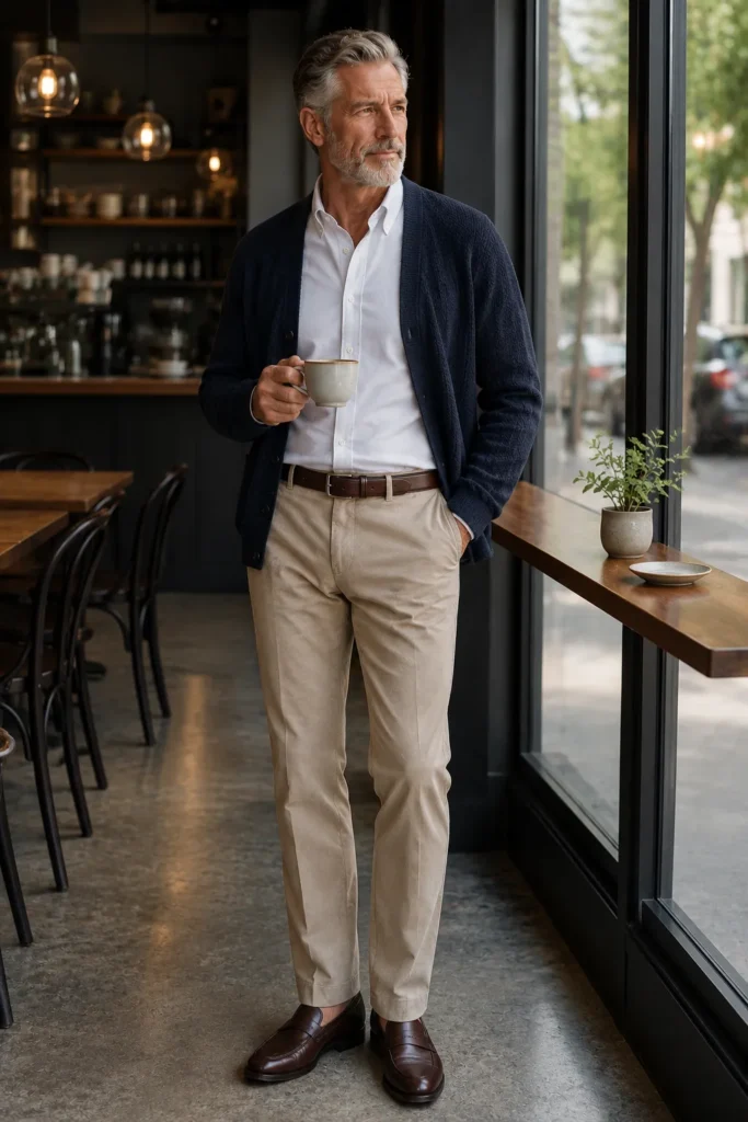 photograph featuring a refined 58-year-old man with neatly styled salt-and-pepper hair