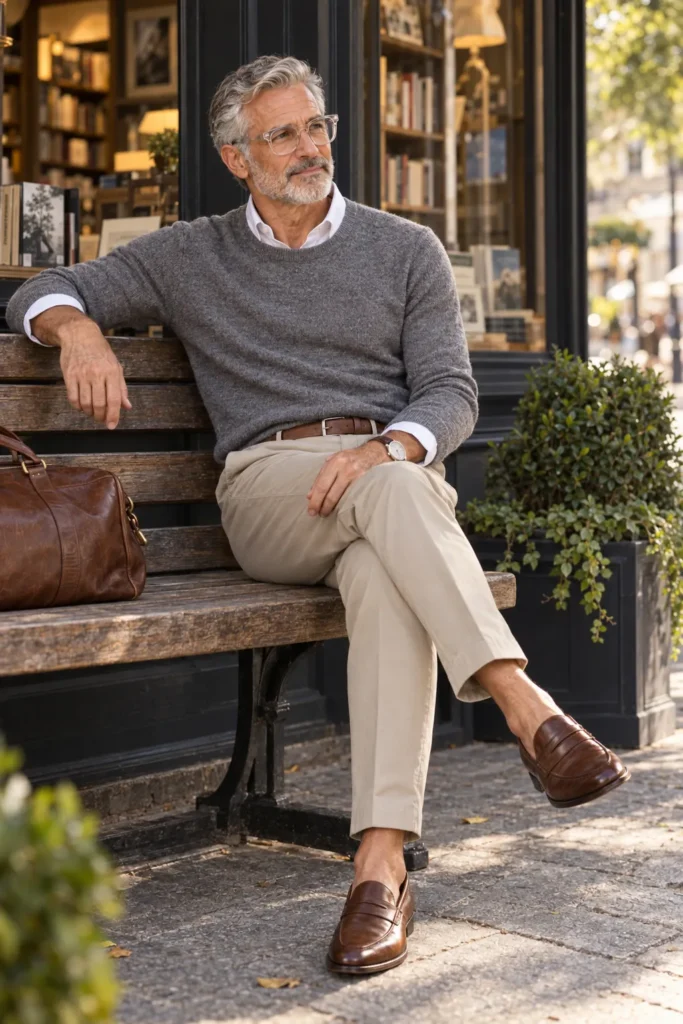 photograph featuring a mature man around 59 with short silver hair