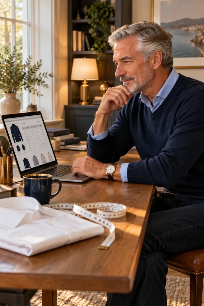 photograph representing online clothing size research for men over 50
