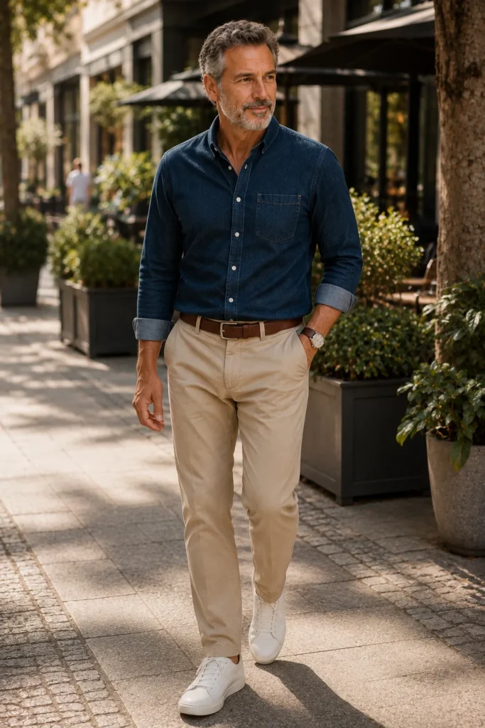 photograph featuring a distinguished 56-year-old mature man with short salt-and-pepper hair