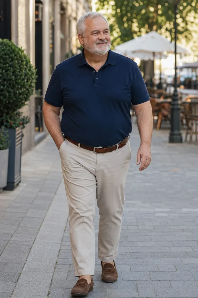 photograph of a completely different 63-year-old plus-size man with short silver hair, a rounded face