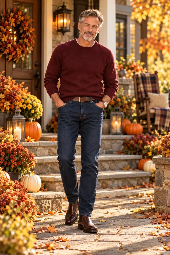 photograph featuring a stylish 58-year-old man with short salt-and-pepper hair and a neatly trimmed beard.