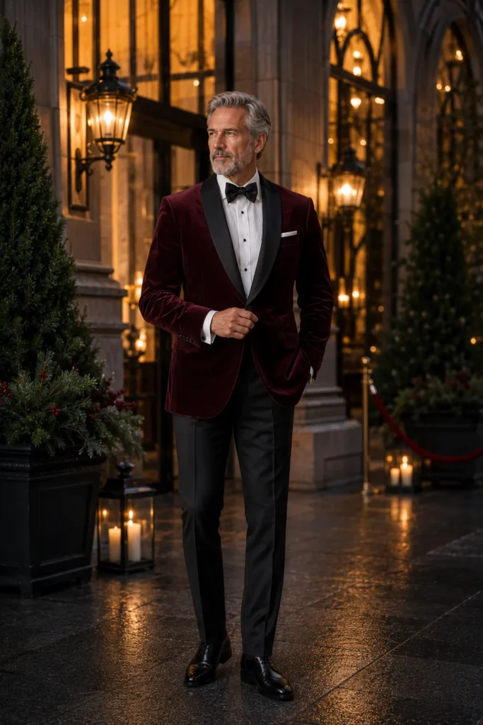 editorial featuring a distinguished mature man around 58 with silver-grey hair and a neatly trimmed grey beard