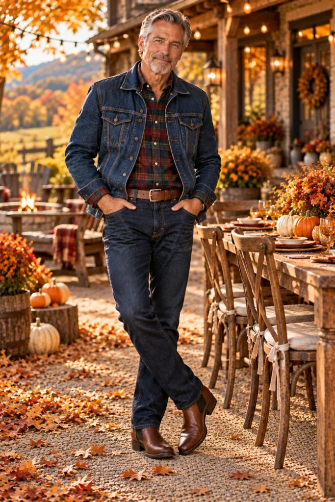 photograph featuring a stylish 60-year-old man with short gray hair and a neatly trimmed beard