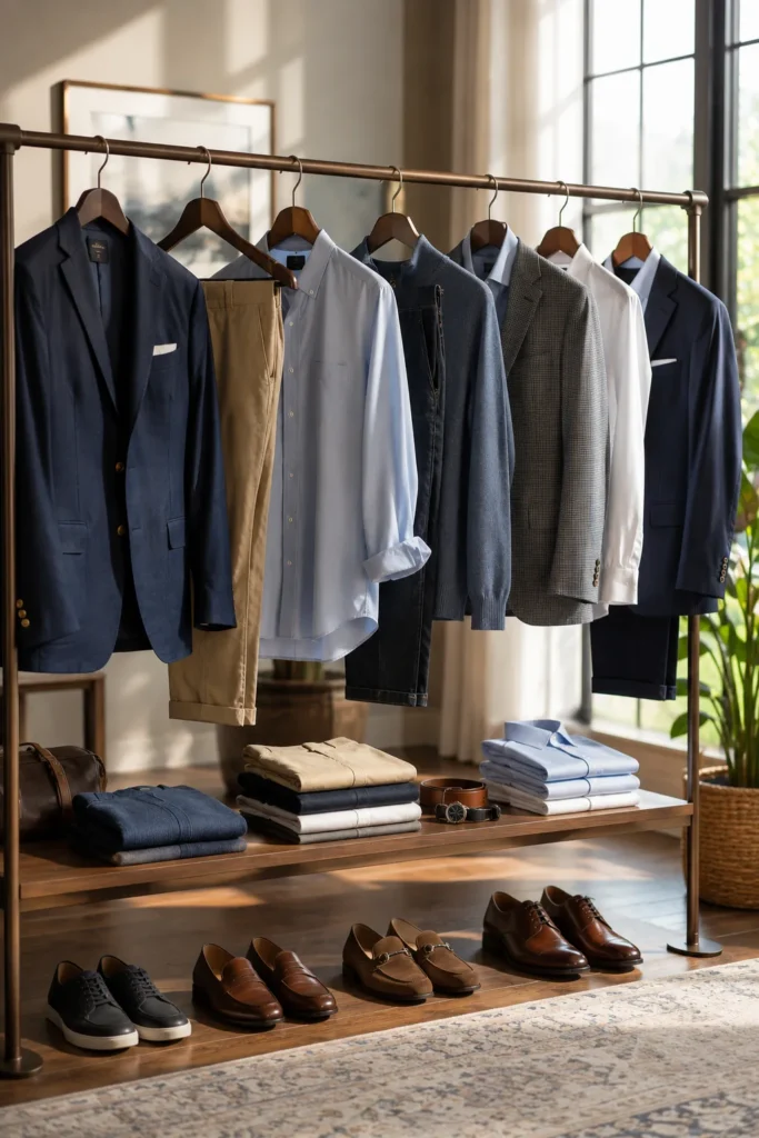 photo representing different levels of men's dressing for casual, smart casual, business casual, and formal occasions