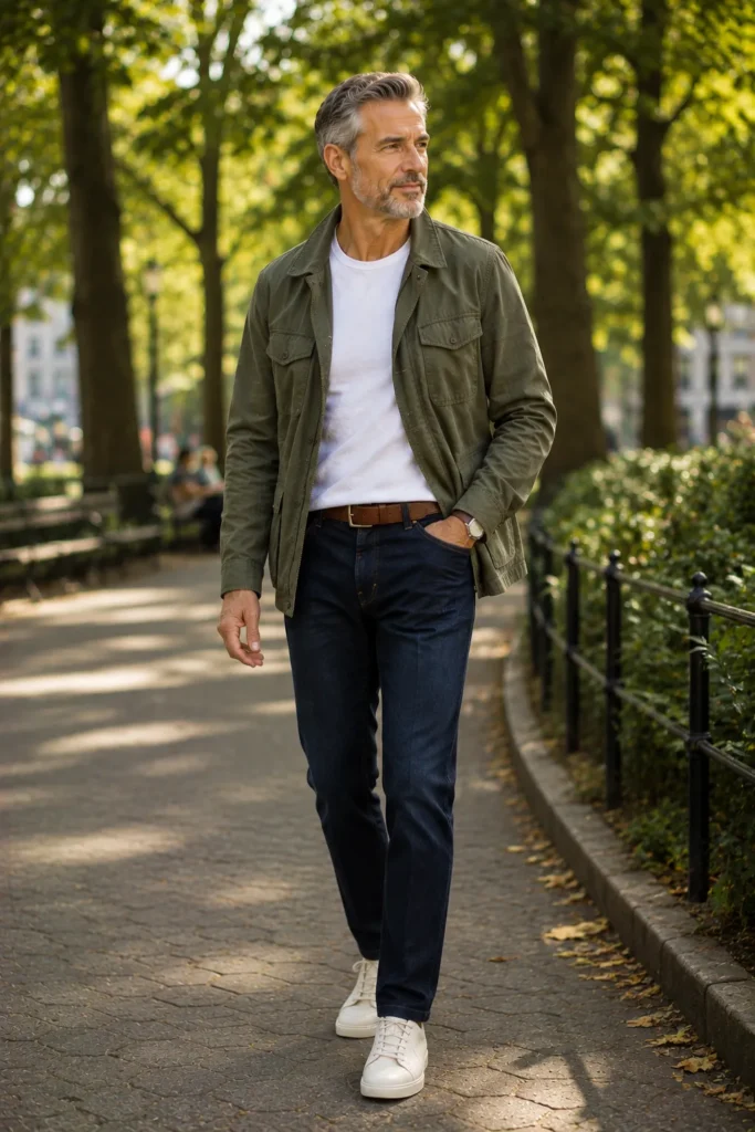 photograph featuring a distinguished 60-year-old mature man with short silver hair and a neatly trimmed gray beard