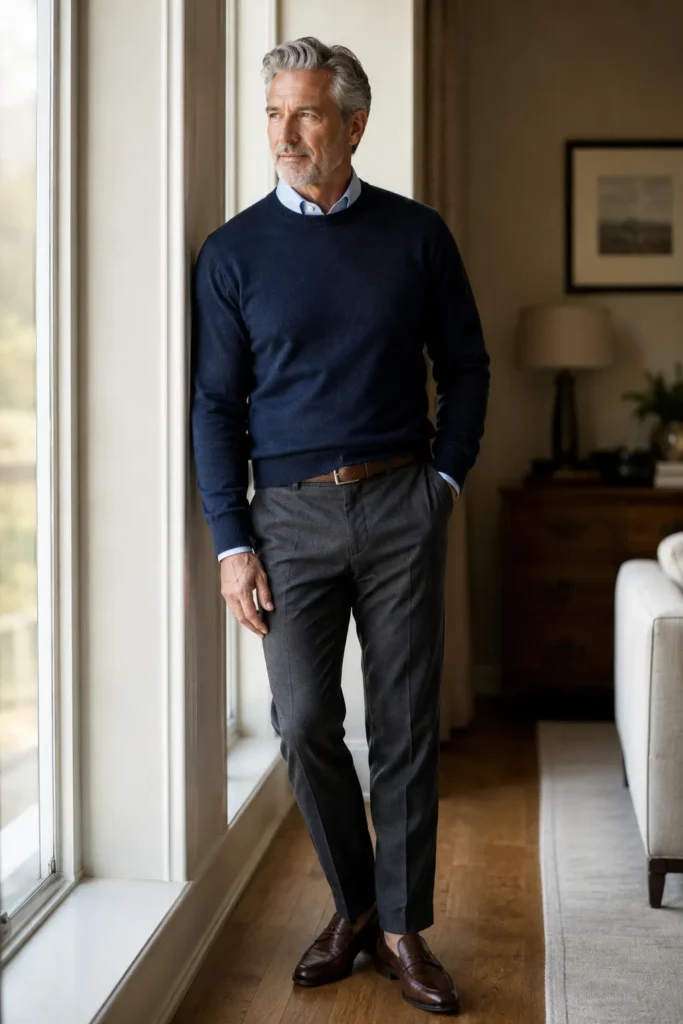 photograph featuring a distinguished 61-year-old man with neatly combed gray hair and a short well-groomed beard