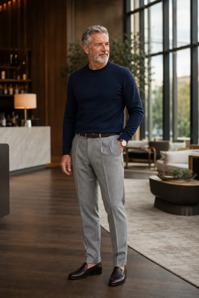 photograph featuring a distinguished 62-year-old man with short gray hair and a neatly trimmed beard