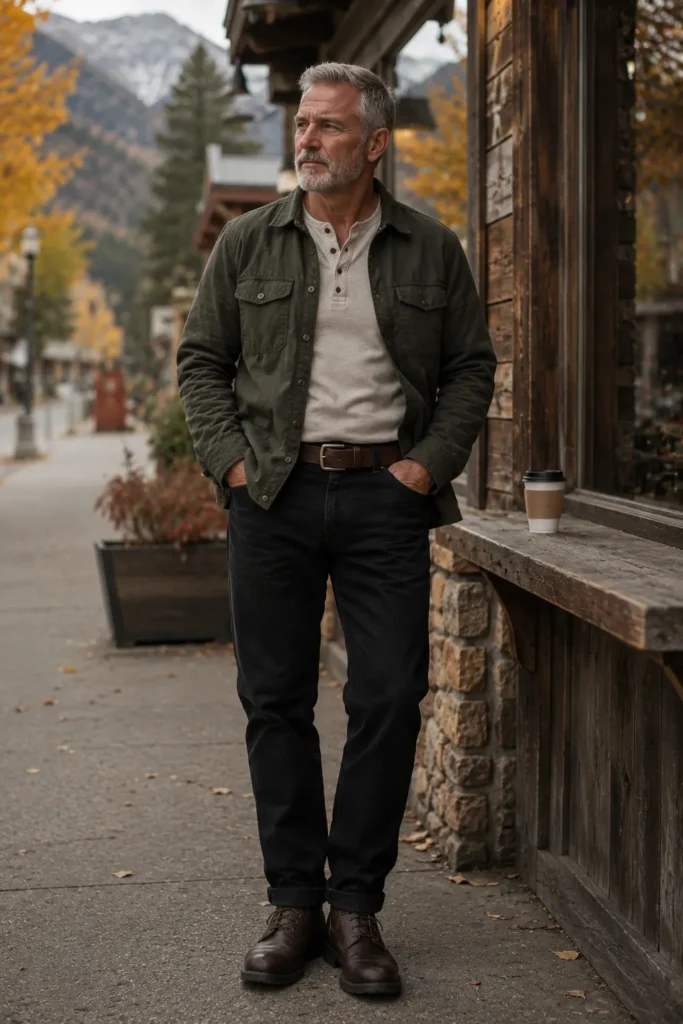 photograph featuring a 61-year-old mature man with a broad natural build, short neatly styled silver hair, short grey beard