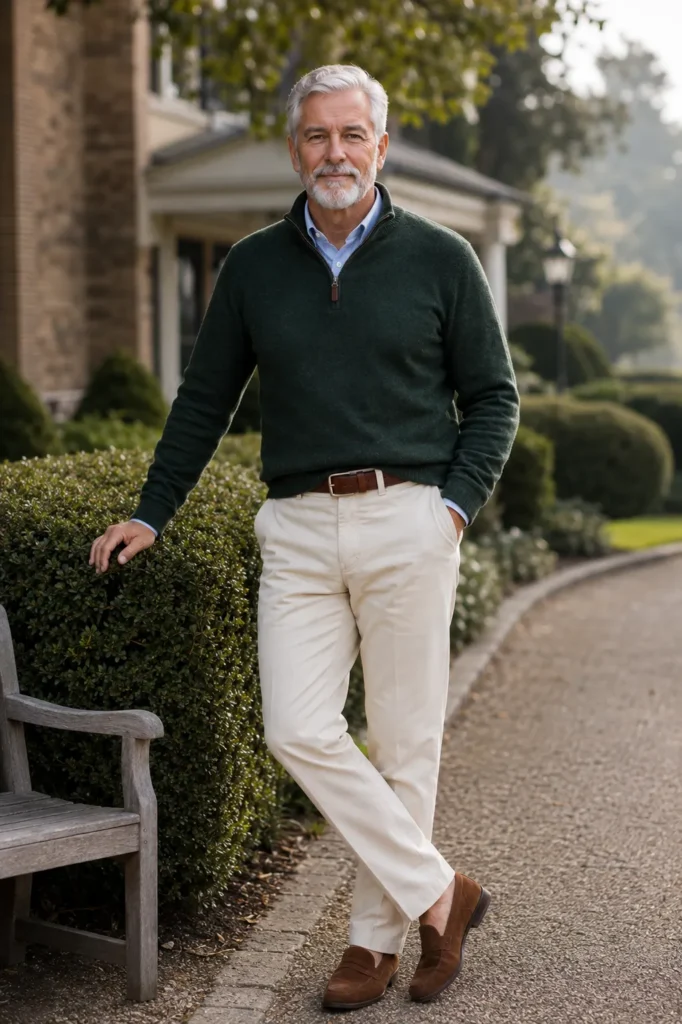 photograph featuring a distinguished 69-year-old mature man with short silver-white hair