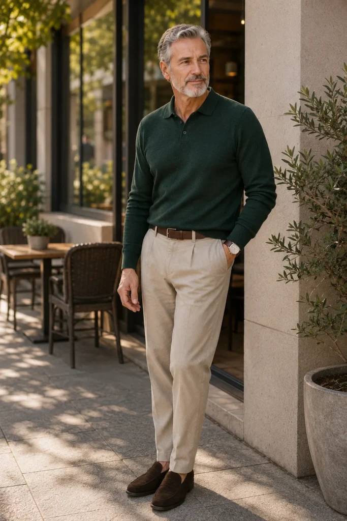 photograph featuring a distinguished 62-year-old mature man with short silver-gray hair and a neatly trimmed beard