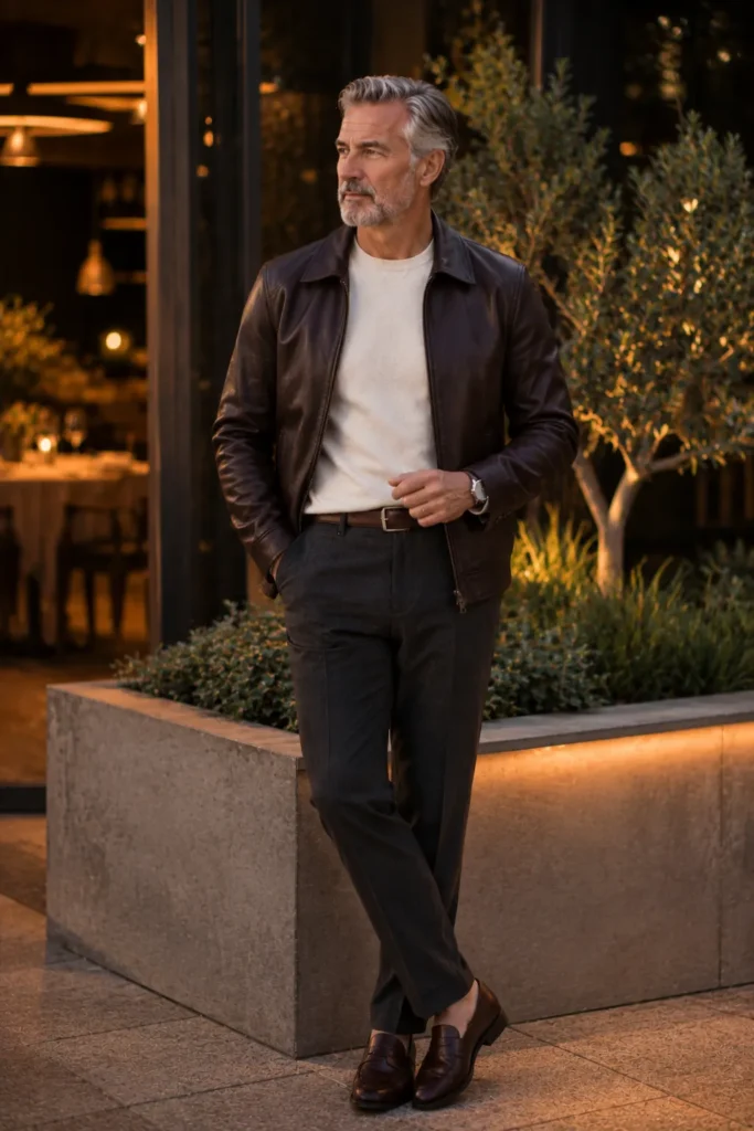 photograph featuring a distinguished 60-year-old mature man with short salt-and-pepper hair and neatly trimmed gray beard