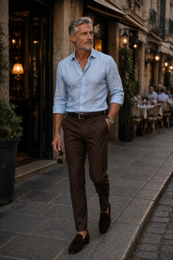 photograph of a handsome mature man around 55 with silver-grey hair and a neatly trimmed grey beard