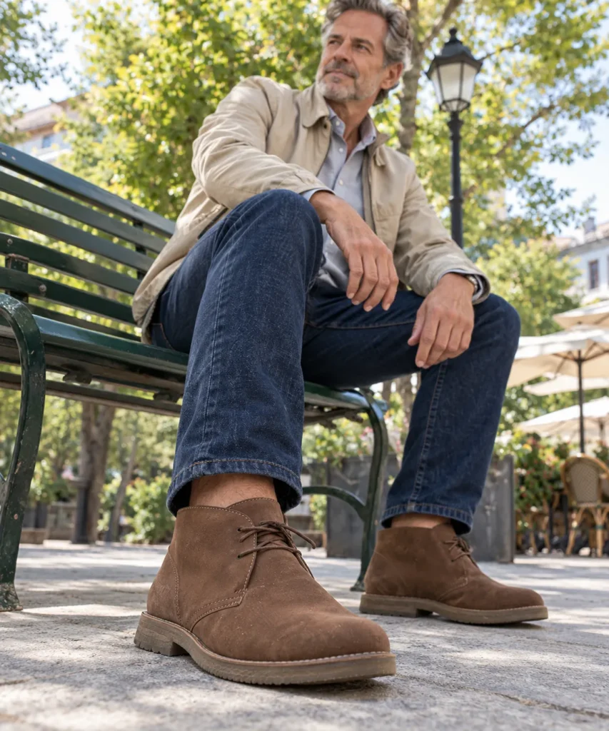photograph centered on lightweight medium brown ankle boots