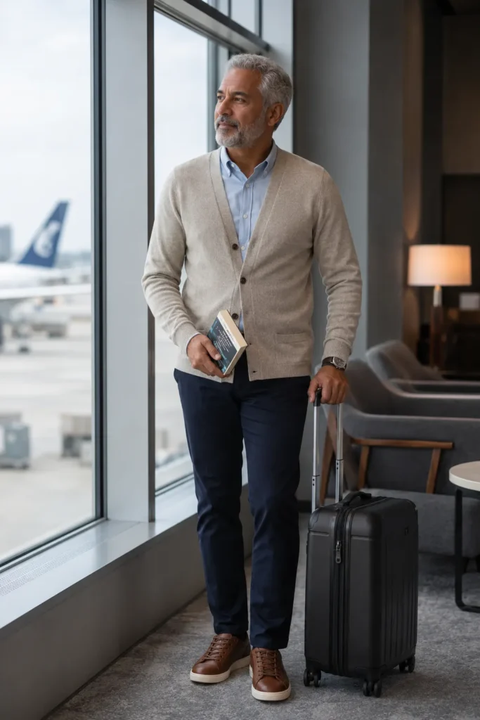 photograph of a completely different 62-year-old man with a soft round face, short silver hair, neatly trimmed salt-and-pepper beard