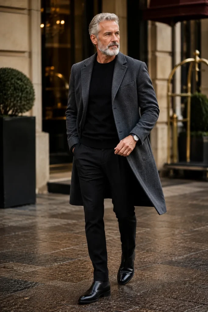 photograph featuring a distinguished 62-year-old mature man with short neatly styled gray hair and a full but well-groomed gray beard