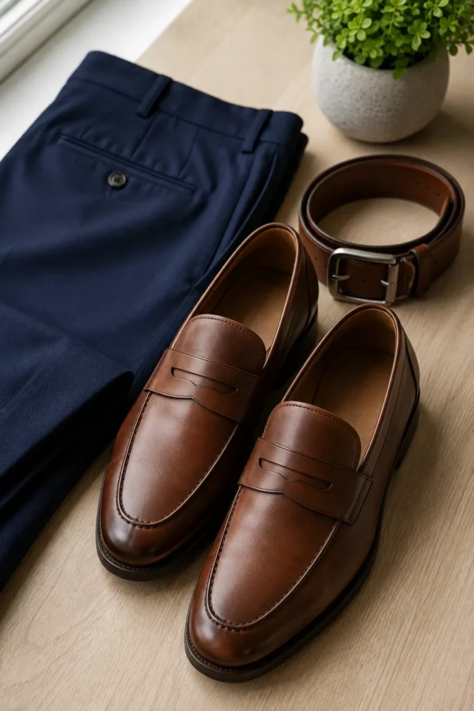 photo representing coordinated brown leather accessories for a men's outfit