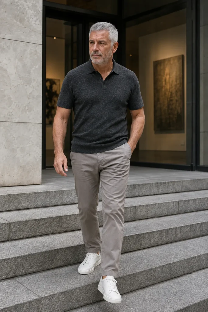 photograph featuring a completely different 64-year-old man with a rounded square face, short straight grey hair