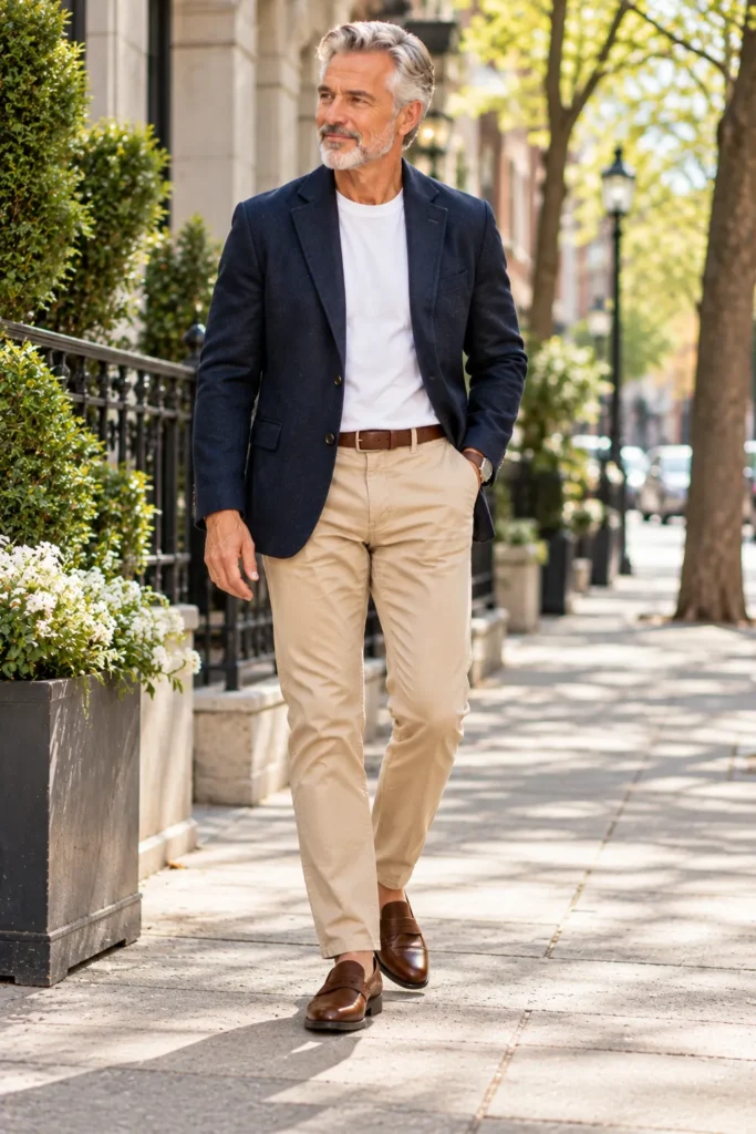 photograph featuring a stylish 58-year-old man with short salt-and-pepper hair and a neatly trimmed gray beard.