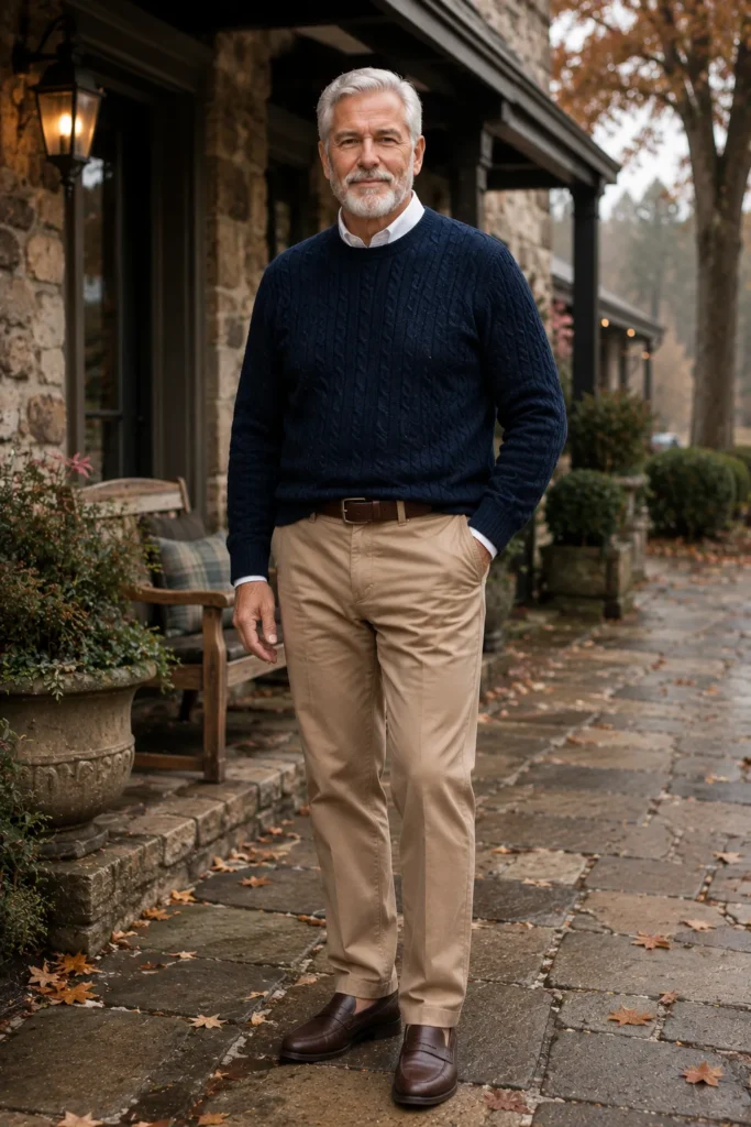 photograph featuring a distinguished 70-year-old mature man with short silver-white hair