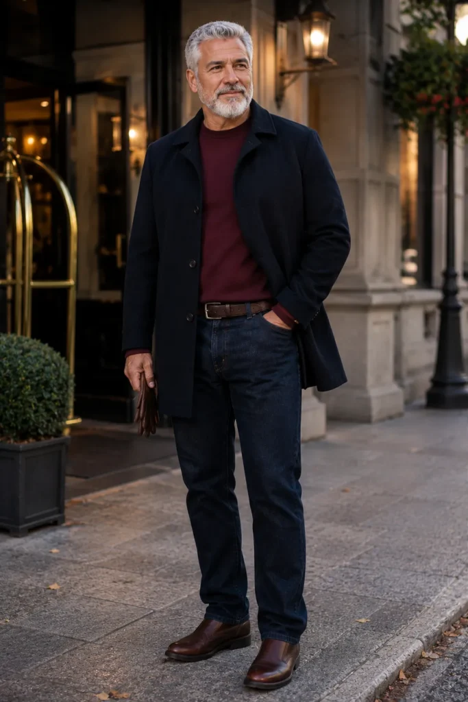 photograph featuring a completely different 66-year-old big and tall man with a broad mature build, neatly brushed grey hair, short white beard, warm olive skin