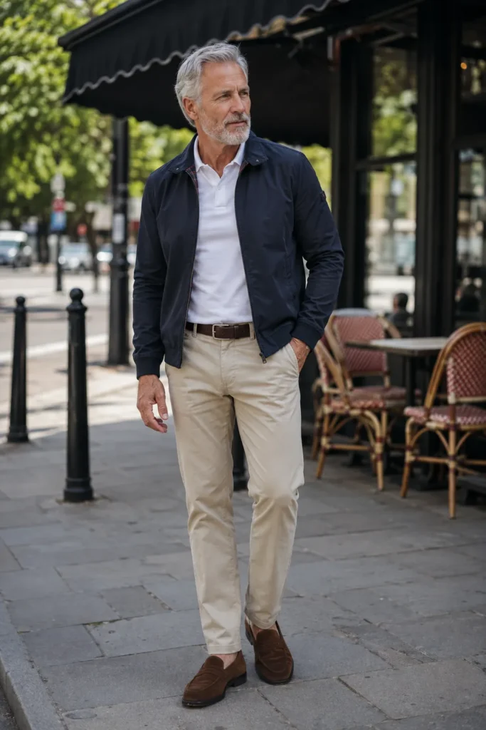 photograph featuring a distinguished 63-year-old mature man with short silver hair