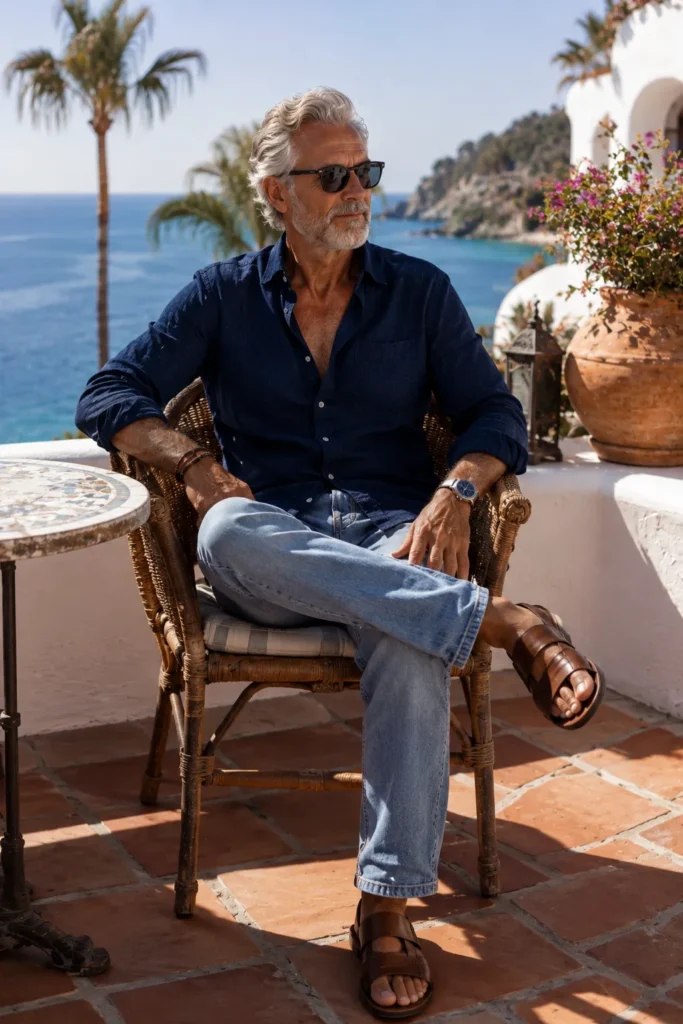photograph of a distinguished mature man around 60 with silver-grey hair and light grey facial hair