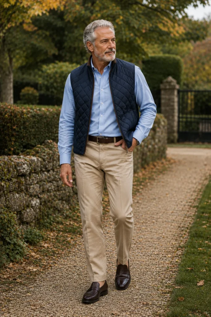 photograph featuring a distinguished 64-year-old mature man with short silver-gray hair