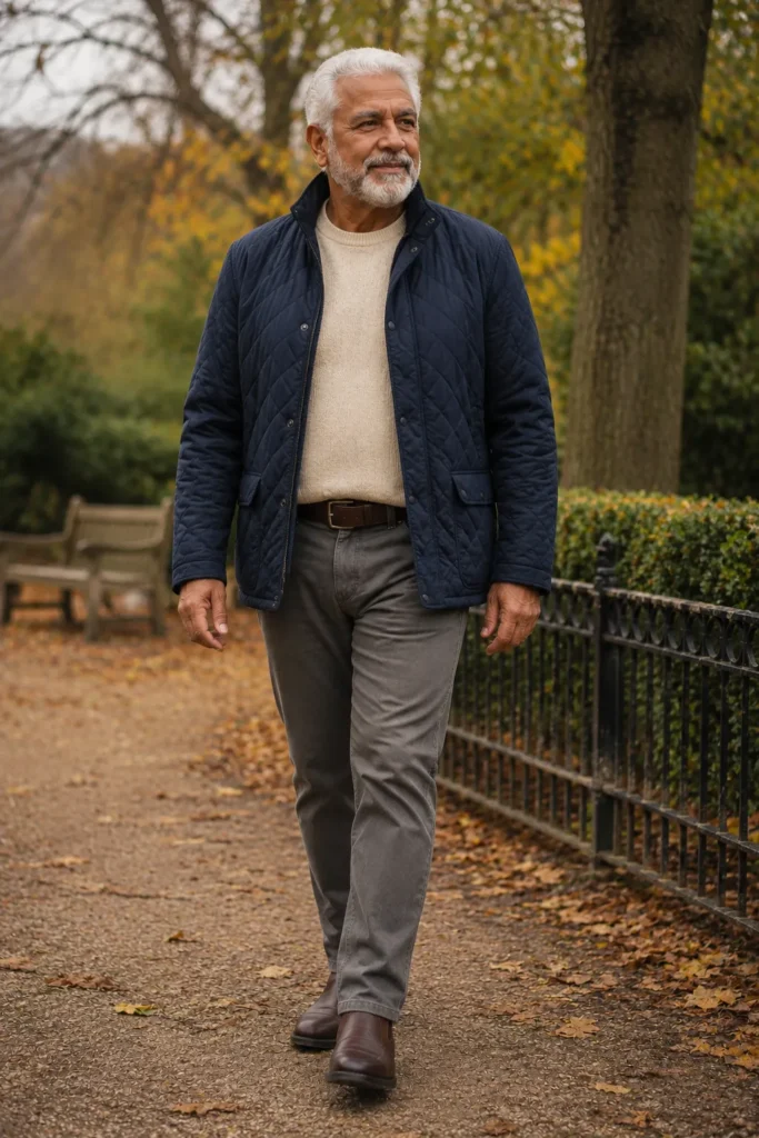 photograph featuring a 69-year-old mature big and tall man with thick white hair, short neatly trimmed white beard, warm light-brown skin