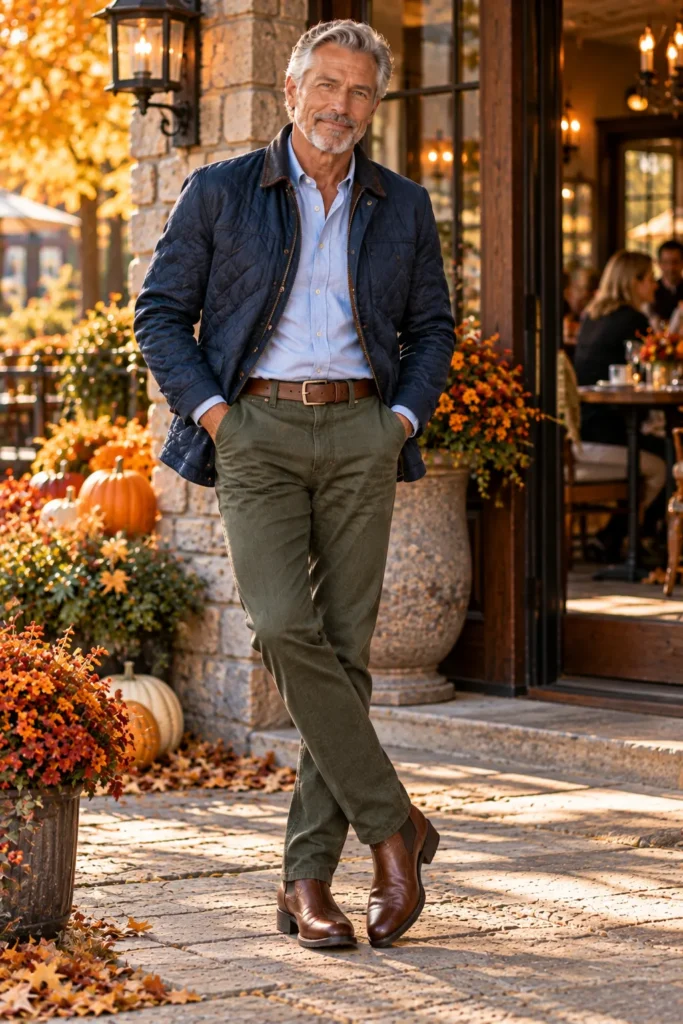 photograph featuring a stylish 61-year-old man with short silver-gray hair and a neatly trimmed beard