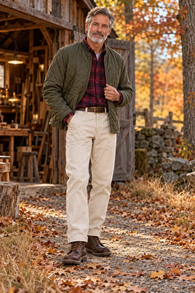 photograph featuring a stylish 56-year-old man with short salt-and-pepper hair and a neatly trimmed beard