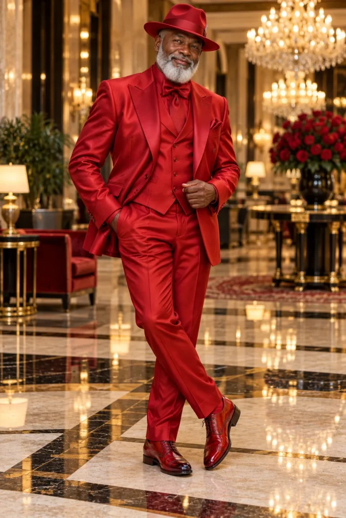 Red Satin Evening Suit
