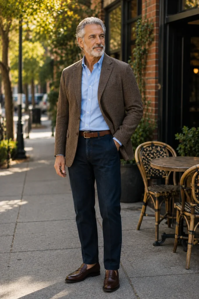 photograph featuring a distinguished 64-year-old mature man with short silver hair