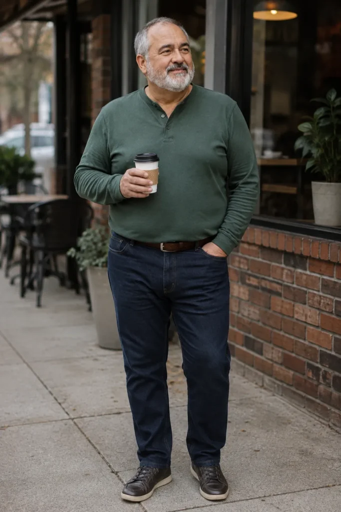 photo of a completely different 61-year-old man with a gently rounded face, light olive skin, brown eyes